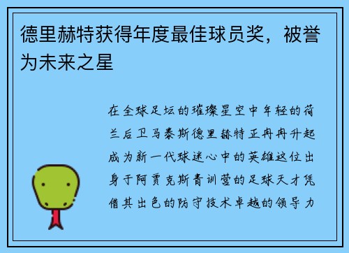 德里赫特获得年度最佳球员奖，被誉为未来之星